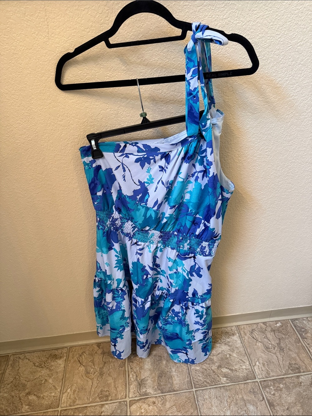One-Shoulder Blue Floral Women's Dress